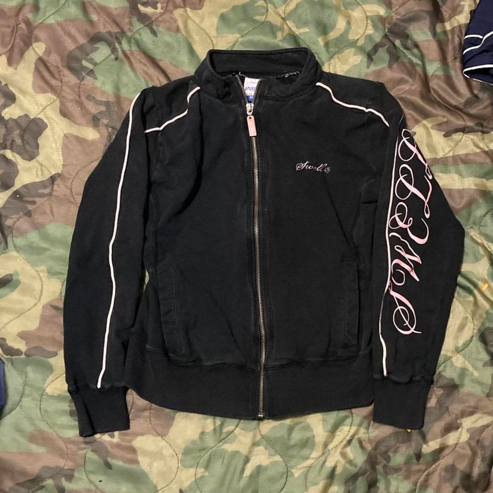 Swell black track jacket pink accents stretch vtg y2k‎ size S/17